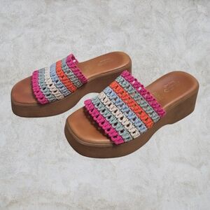 ALDO Yassu Multicolor Crochet Woven Platform Wedge Sandals, Size 6